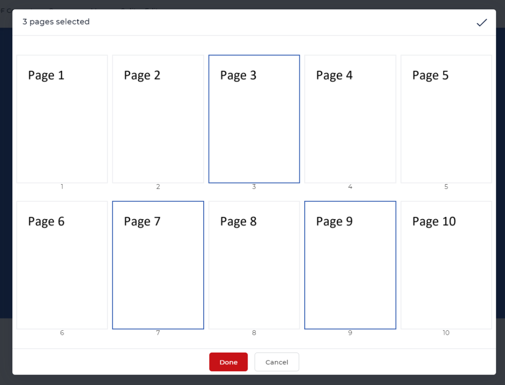 Interfaccia di selezione delle pagine per l'anteprima delle pagine