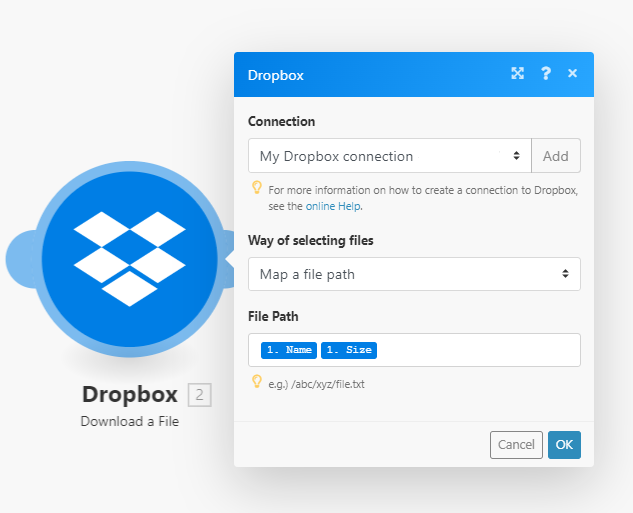 Module de téléchargement de fichiers Dropbox