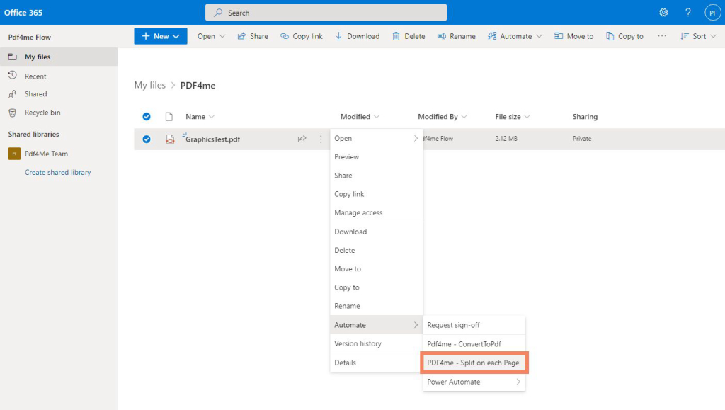 Split a PDF Document with Power Automate