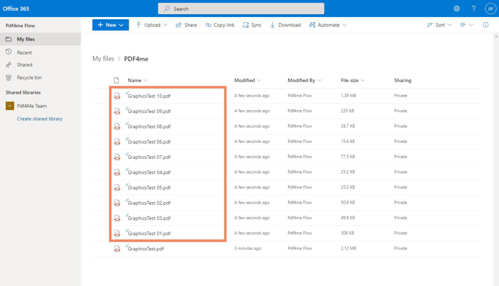 Output of split PDF after single page