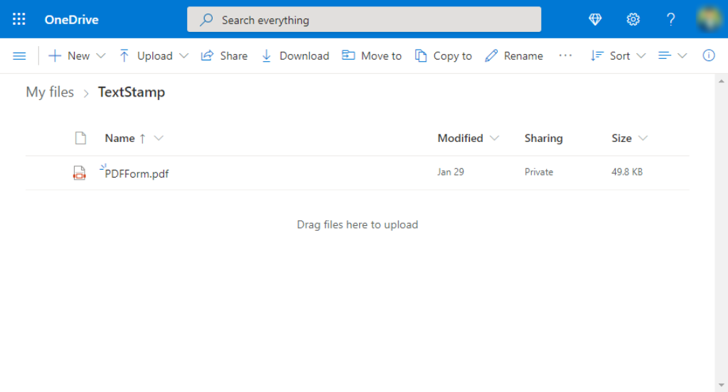 Start with Text Stamp from OneDrive folder location