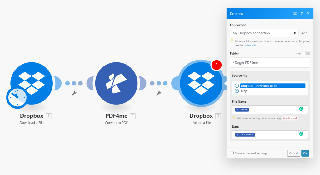 Folder target untuk mengunggah file yang dikonversi