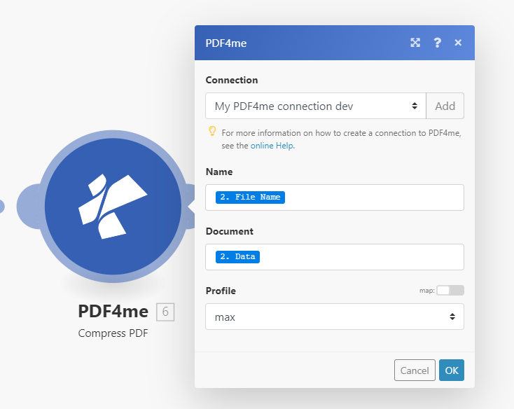 compress PDF using PDF4me and Integromat