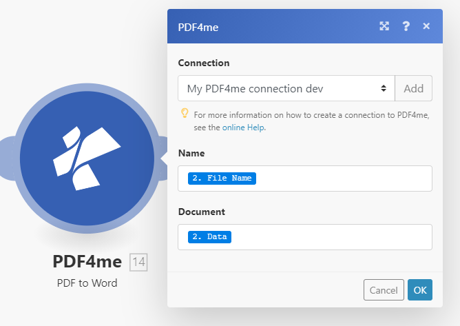 Convert PDF to Word using PDF4me and Integromat