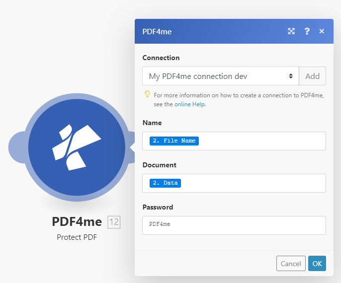 Add password to PDF using PDF4me and Make