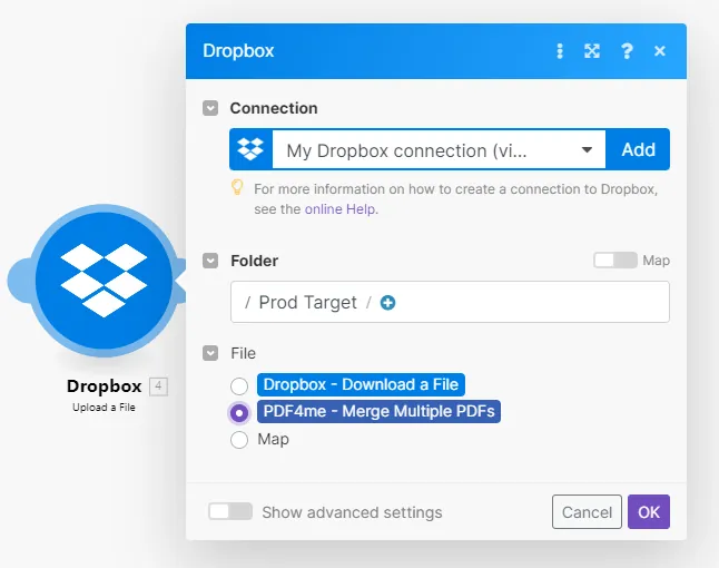 Guarda los archivos combinados en Dropbox.