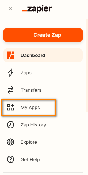 The Zapier dashboard with the My Apps menu selected